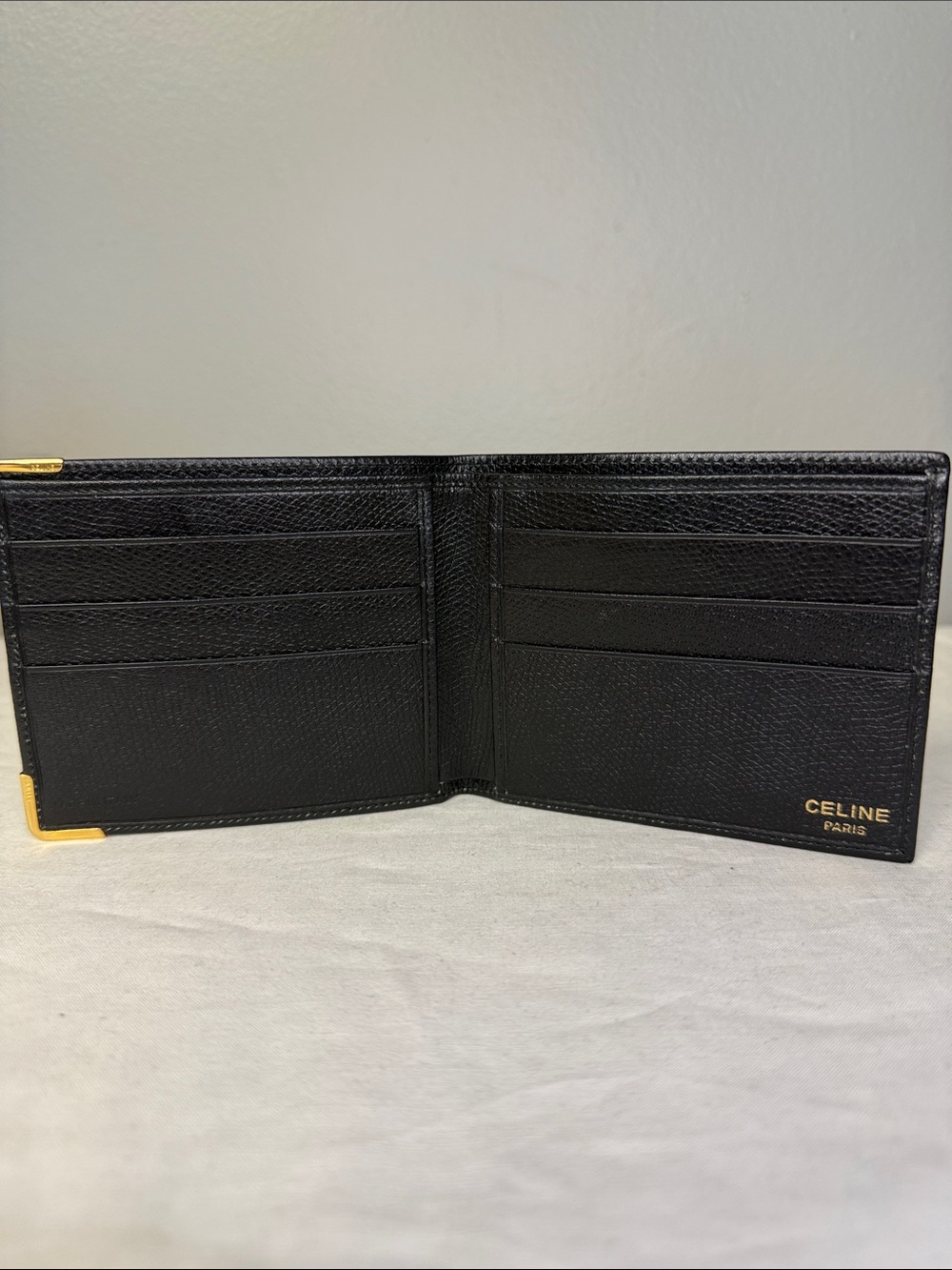 CELINE Macadam Black Leather Bifold Wallet Gold Tone Corner Hardware - Picture 6 of 8